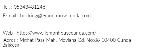 Lemon House Cunda telefon numaralar, faks, e-mail, posta adresi ve iletiim bilgileri